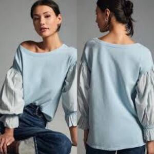 Pilcro Sky Blue Blouse with Puffed Sleeves